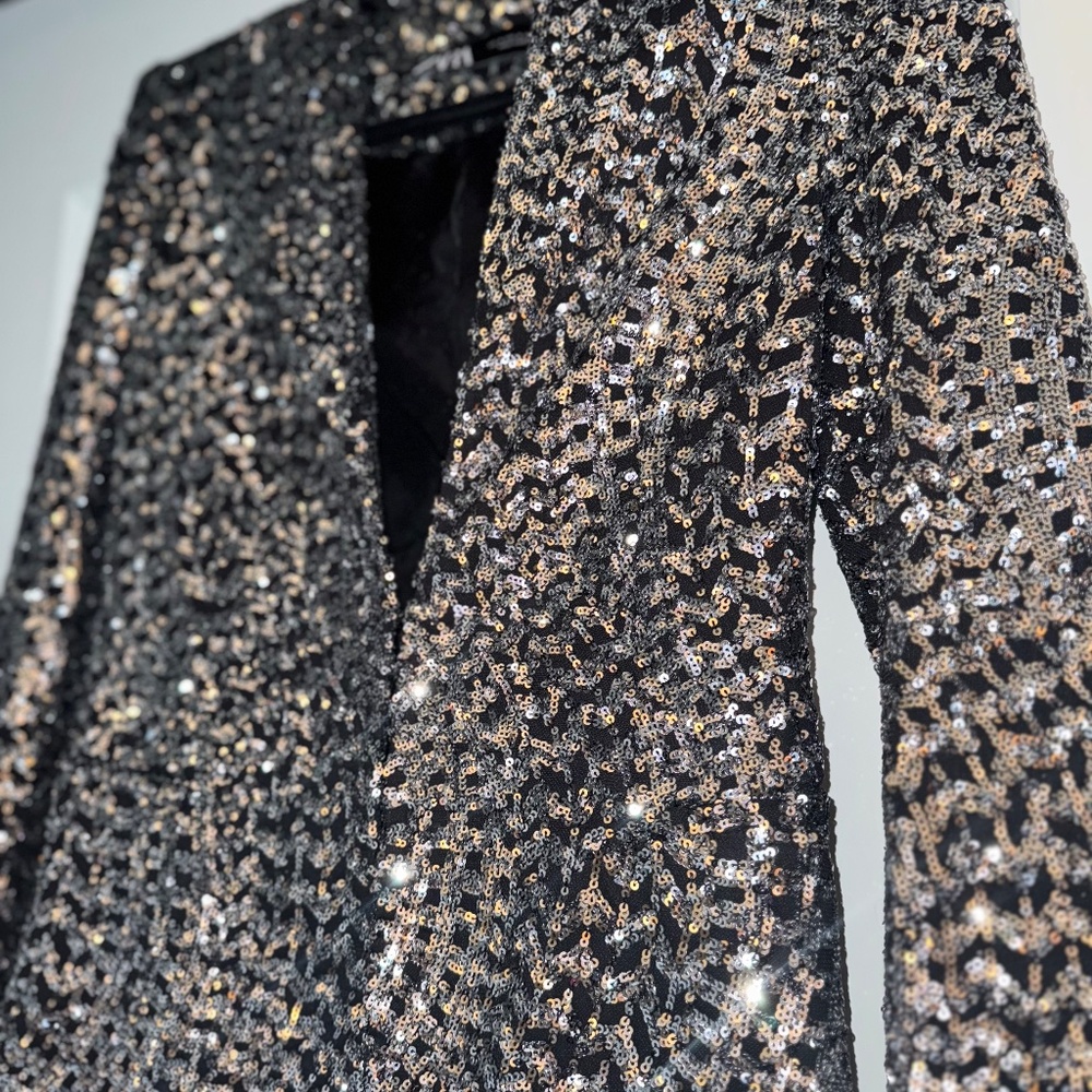 Zara Silver Sequin Blazer - Picture 6 of 12